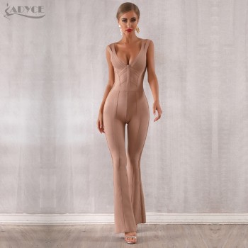 ADYCE 2019 New Summer Women Bandage Jumpsuit Romper Sexy V Neck Backless Sleeveless Long Jumpsuit Celebrity Evening Party Romper